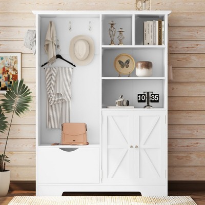 Lycvki Multi-functional Hall Tree with Storage Shelves and Drawers