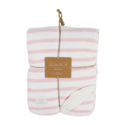 Lila and Jack Baby Blanket Blush Stripe Flannel Sherpa Throw