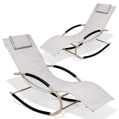 Pellebant Patio Outdoor Rocking Chair Curved Rocker Chaise Lounge Chair with Pillow