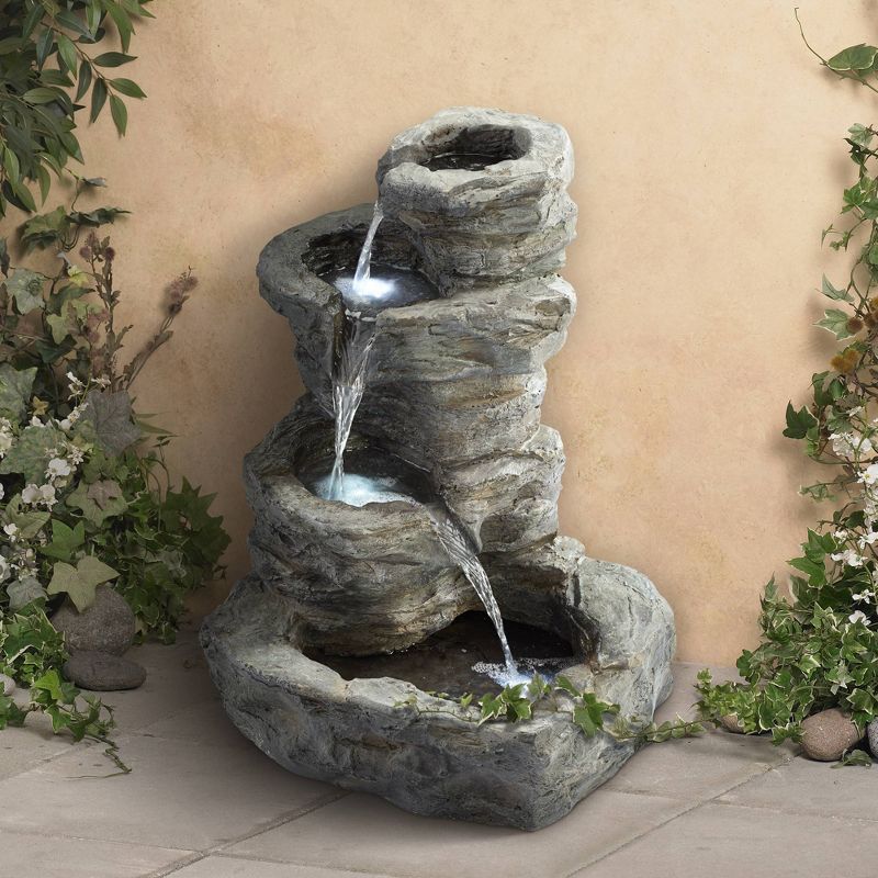 John Timberland Zen Outdoor Floor Water Fountain with Light LED 22" High 4 Tiered Cascading Rock for Yard Garden Patio Deck Home, 2 of 7