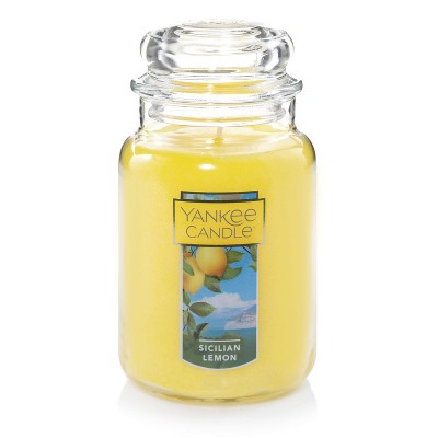 22oz Sicilian Lemon Original Large Jar Candle: Yankee Candle, Paraffin Wax, Lidded, 150hr Burn Time, Glass Container