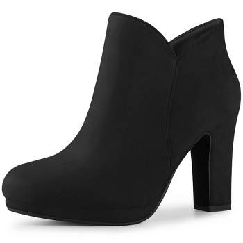Perphy Women's Platform Round Toe Chunky High Heels Ankle Boots
