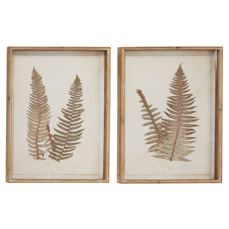 Wood Leaf Fern Framed Wall Art with White Backing Set of 2 Brown - Olivia &#38; May, 2 of 41