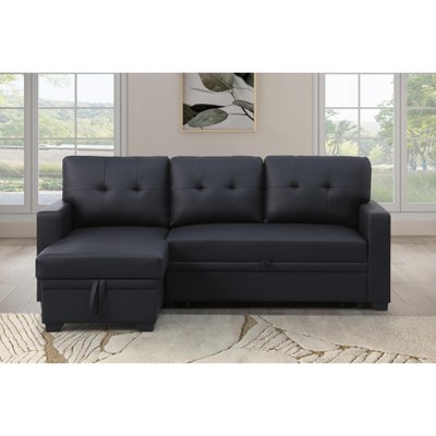 TiramisuBest Dark Gray Convertible Sectional Sofa with Pull-Out Chaise, Storage Ottoman, Twin Sleeper, Living Room Furniture