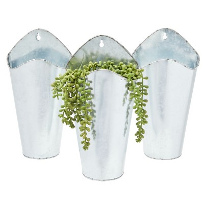 11.7 Inch Hanging Metal Wall Vases for Flowers Galvanized Wall Planter 2 Pack 