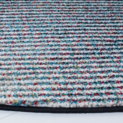 Beige and Blue Mid-Century Modern Runner Rug