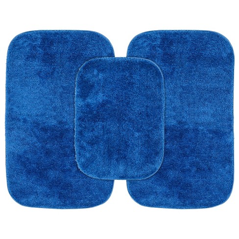 3pc Finest Luxury Ultra Plush Washable Nylon Bath Rug Set Blue - Garland