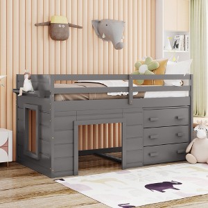 Twin Size Loft Bed with Cabinet and Shelf - 1 of 4