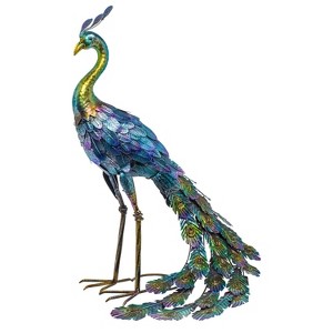 28" Metal Peacock Outdoor Decor With Glossy Finish Statue - Alpine Corporation: Garden Art, No Battery Required - 1 of 4