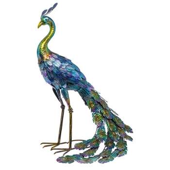 28" Metal Peacock Outdoor Decor With Glossy Finish Statue - Alpine Corporation