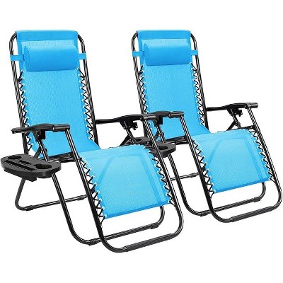 Cyan Oasis Patio Folding Lawn Outdoor Lounge Gravity Camp Reclining Lounge Chair of 2 (Sky Blue)