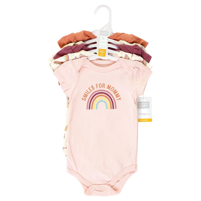 Hudson Baby Infant Girl Cotton Bodysuits, Sunshine Rainbows 5 Pack, 2 of 8