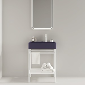 Bathroom Floor Cabinet,Bathroom Vanity With Ceramic Basin And Open Metal Leg And Storage Shelf,Freestanding Bathroom Furniture-Cuddlewood - 1 of 4