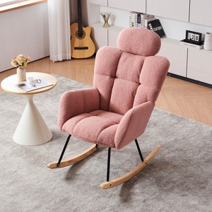 Ridstar Pink Teddy Fabric Upholstered Nursery Rocking Glider Chair Accent Armchair Padded Seat with High Backrest for Living Room Bedroom - 1 of 4