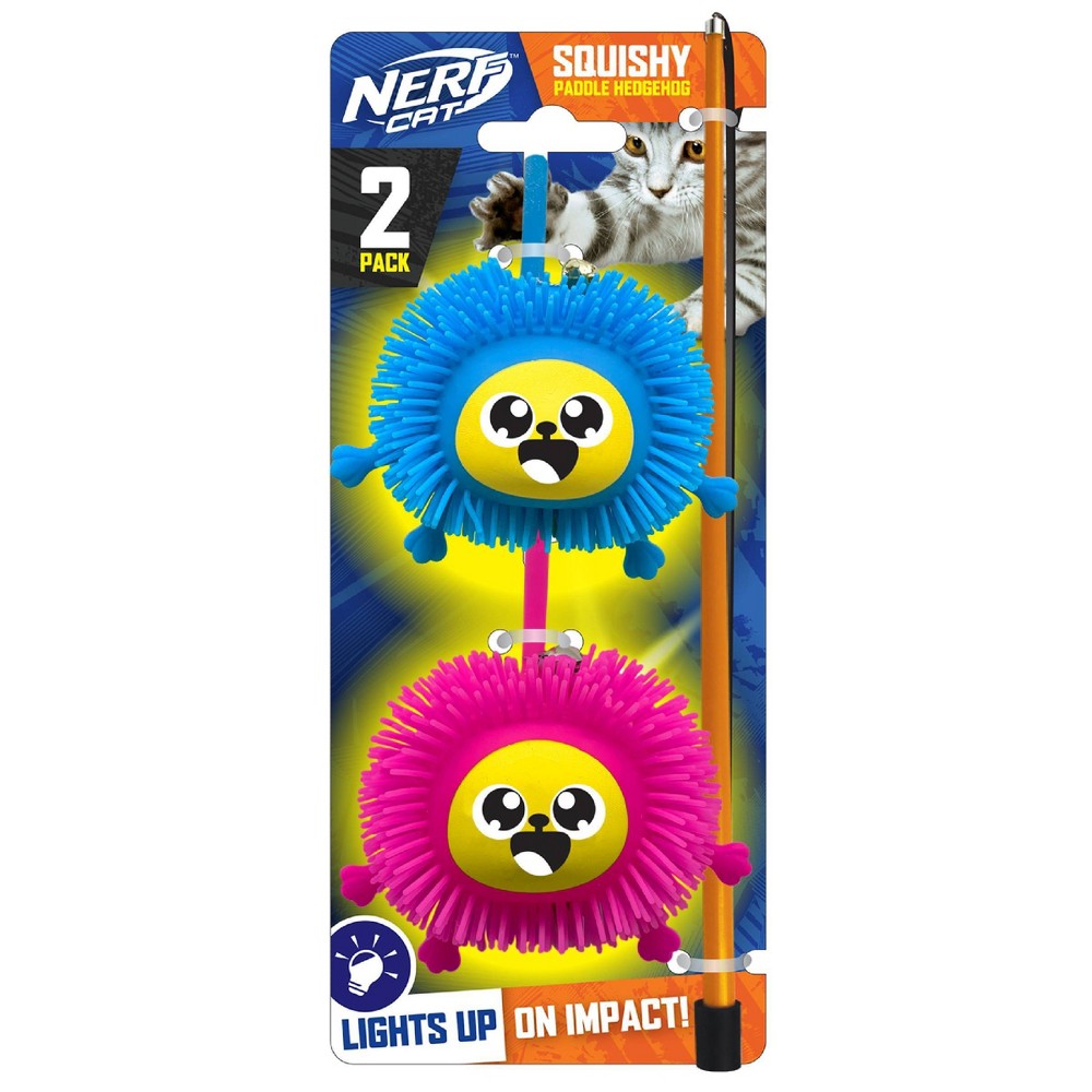 Nerf Cat 3 Soft LED Hedgehog with Bell and Wand Cat Toy - 2pk