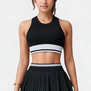Anna-Kaci Active Women's High Neck Crop Top with Contrast Stripe Hem and Fitted Athletic Design - 1 of 4