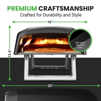 NutriChef Portable Black Gas Outdoor Pizza Oven with Stone