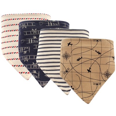 Image of Hudson Baby Infant Boy Cotton Bandana Bibs 4pk, Airplane, One Size