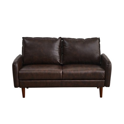 Modern Sofa Leather Couch with Wooden Legs for Living Room Office