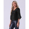 Allegra K Women's Sequin 3/4 Hollow Sleeve V Neck Sparkly Party Club Disco Blouse - image 4 of 4