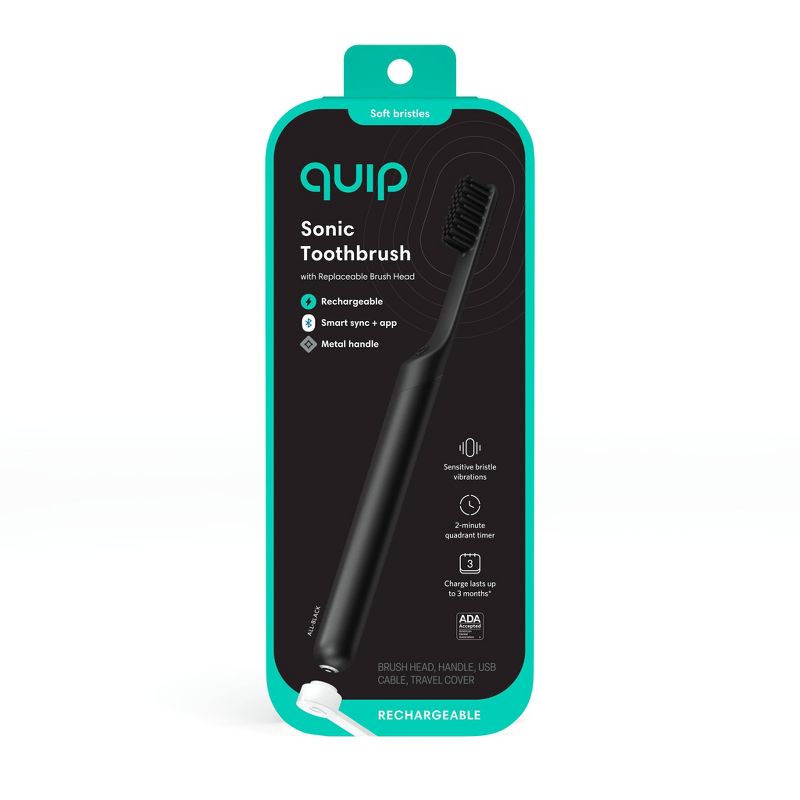 quip Smart Rechargeable Sonic Electric Toothbrush - Metal | Timer + Travel Case/Mount, 3 of 12
