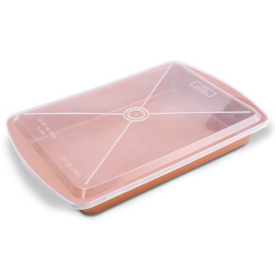 NutriChef Baking Pan w/ Plastic Lid-Plastic Lid- Non-Stick & Stylish Metallic