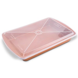 NutriChef Baking Pan w/ Plastic Lid-Plastic Lid- Non-Stick & Stylish Metallic - 1 of 4