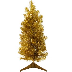 Perfect Holiday 2' Gold Tabletop Pencil Tree with Plastic Stand, 93 Tips, Dia 12" - 1 of 1