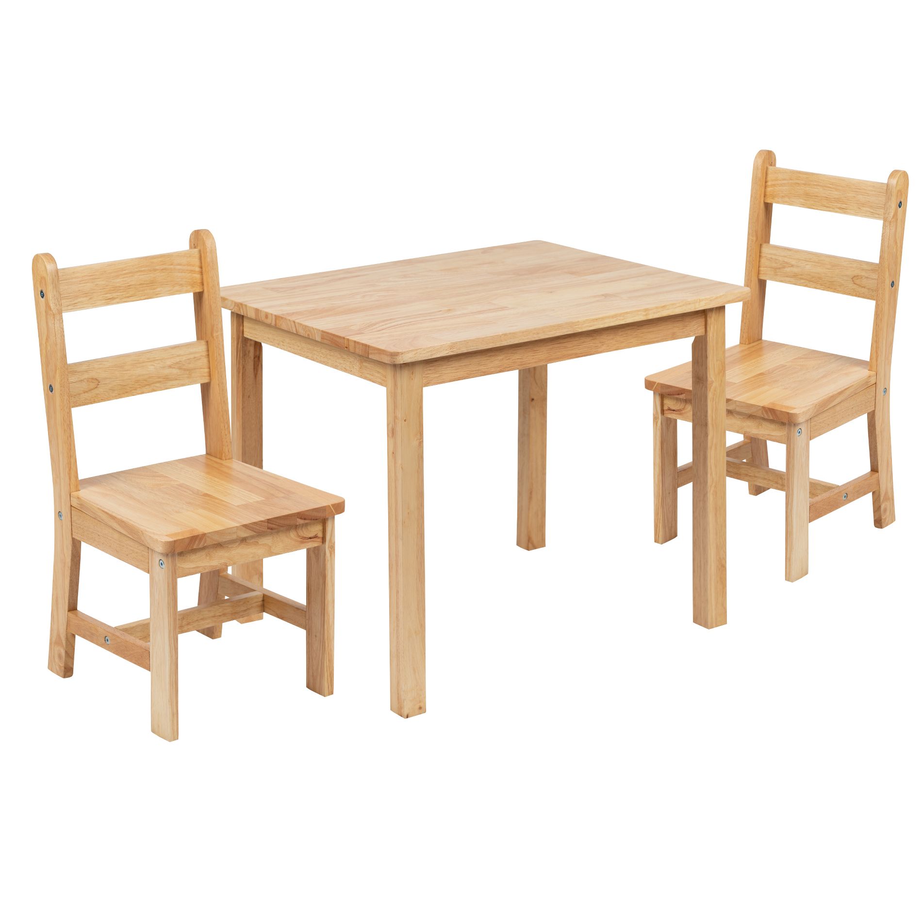 Emma and Oliver Kids 3 Piece Solid Hardwood Table and Chair Set for Playroom, Kitchen - Natural