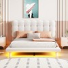 Queen/Full Size Velvet Platform Bed With LED Lighting Frame, Thick Soft Fabric Button-tufted Design Headboard - image 2 of 4