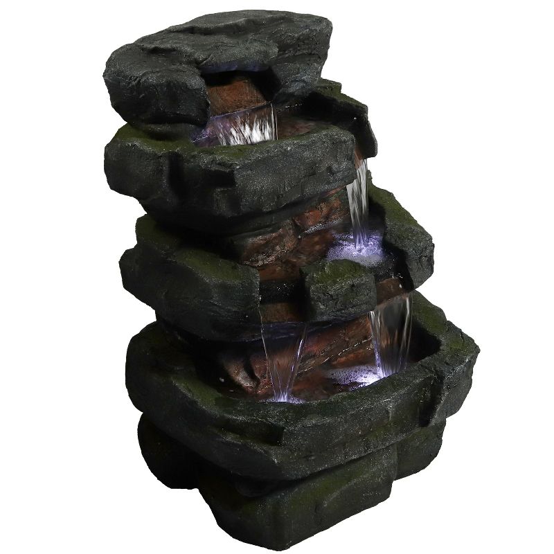 Sunnydaze 24"H Electric Polyresin and Fiberglass Tiered Stone Waterfall Outdoor Water Fountain with LED Lights, 5 of 15