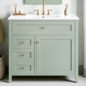 Mshliw 36" Freestanding Bathroom Vanity with Sink, 3 Drawers & Adjustable Shelf, MDF & Rubberwood Cabinet, Faucet Not Included - 1 of 4