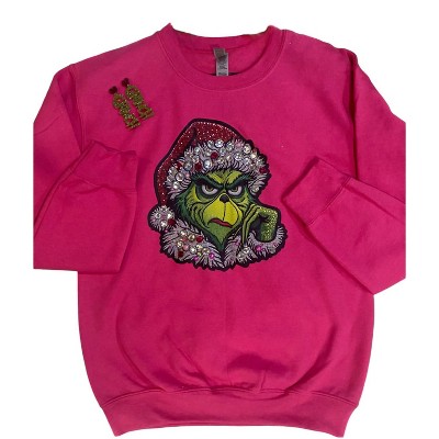 Women's Wo's Blinged Out Grinch Holiday Sweatshirt - Farm Life Crafting