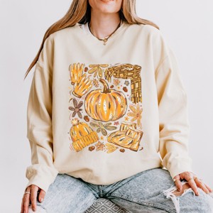 Simply Sage Market Fall Pumpkin Collage Glitter Lightweight Garment Dyed Sweatshirt - 1 of 4
