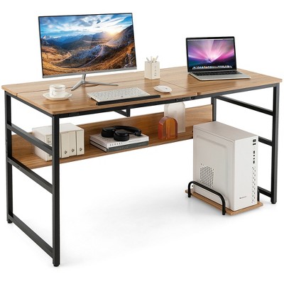 Costway Computer Desk Home Office Desk With Shelves 2 Drawers Keyboard Tray  & Movable Cpu Stand Study Desk Laptop Table Small Space Rustic Brown :  Target