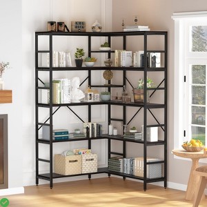 5-Tier L-Shaped Corner Bookcase, Industrial Tall Bookshelf with Storage, Heavy-Duty Metal Frame for Living Room, Bedroom, Home Office - 1 of 4