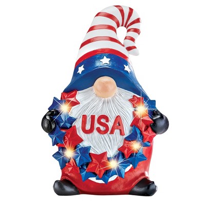 Collections Etc Hand-Painted Patriotic USA LED Lighted Gnome Statue