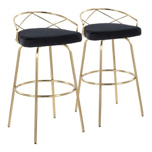 30" Glam Art Deco Barstool with Swivel, Padded Velvet Seat, Rounded Back and Metal Footrest for Kitchen or Home Bar, Set of 2 - 1 of 4