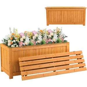 VINGLI Outdoor Wood Bench with Planter Boxes, 2-in-1 All-Weather Porch Bench Seat ＆ Open-Ended Raised Garden Bed, for Balcony Patio (Rectangle) - 1 of 4
