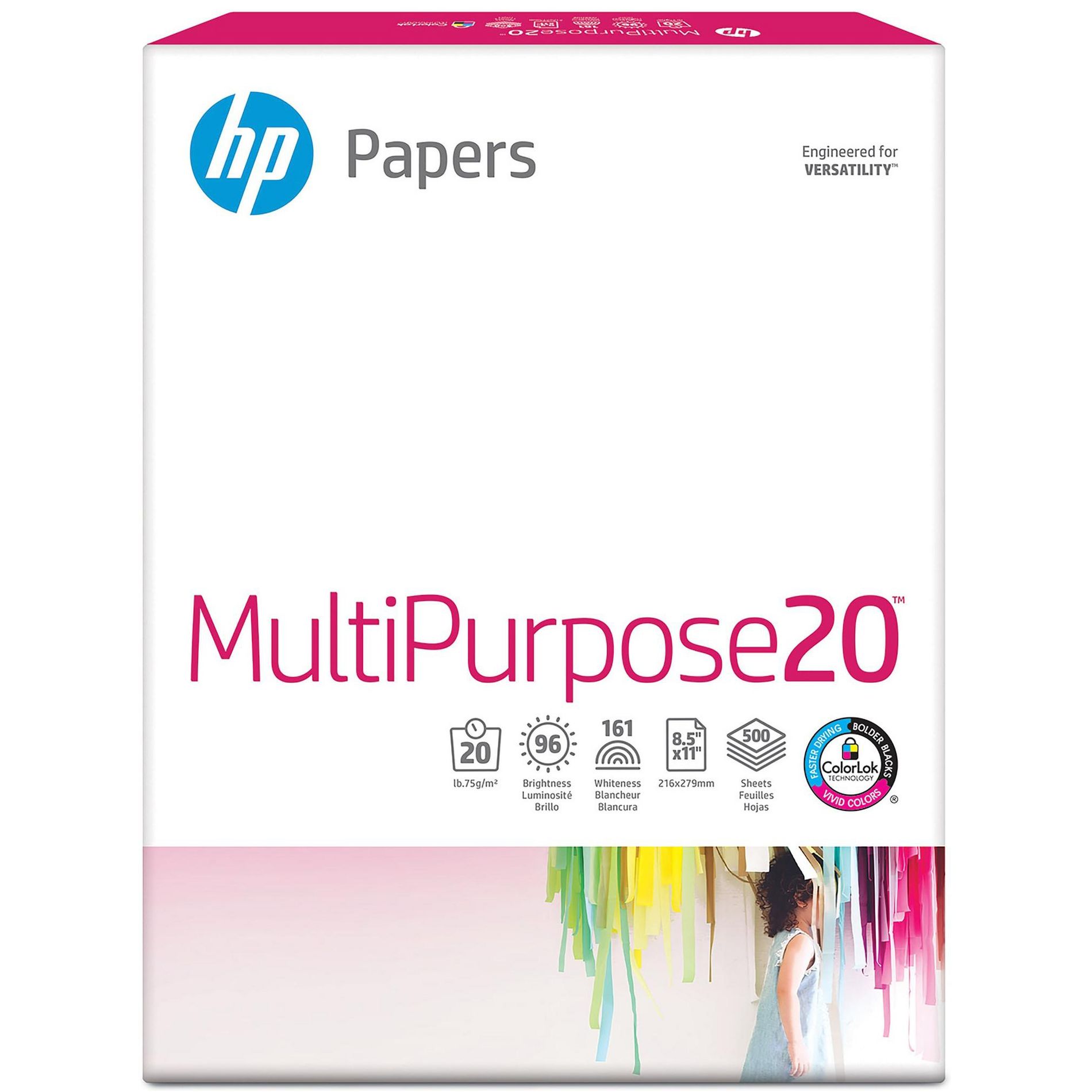 HP MultiPurpose20TM Paper, 20lb, 8.5 x 11in (216 x 279 mm), 500 sheets, HPM1120R