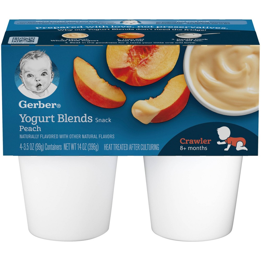 (Pack of 4) Gerber Yogurt Blends Snack Peach Yogurt, 3.5 oz Cups; EXP: 12/8/22