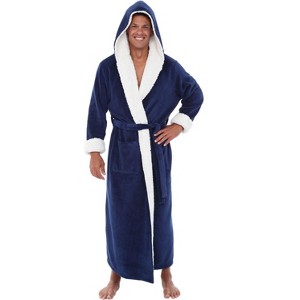 ADR Men's Robe, Warm Plush Hooded Bathrobe Man, Full Length Fleece Robe Man with Hood - 1 of 3