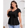 Womens Plus Size Ruffle Peplum Tops Summer Short Sleeve Casual Blouse V Neck T Shirts - 2 of 4