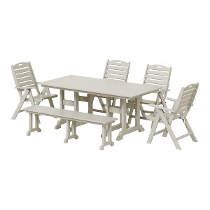 WestinTrends Malibu 6-Piece HDPE Rectangular Patio Dining Table Set with Foldable Chairs and Patio Bench - 1 of 4