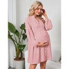 Maternity Swiss Dot Dress V Neck Long Sleeve Button Down Mini Dress Baby Shower Photoshoot with Pockets - 3 of 4