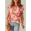 Amaryllis Women's Floral Ruffle Sleeve Blouse V-Neck Tie Detail Lightweight Flowy Fit Effortless Summer Chic Style - 4 of 4