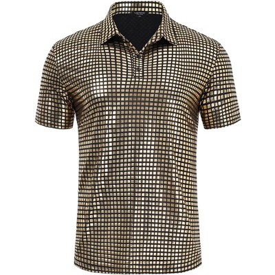 Men's 70s Disco Shirts Shiny Sequins Short Sleeve Party Shirt Slim Fit Nightclub Costume Tops