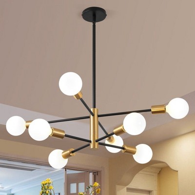 KAISITE 8-Light Dimmable Black and Gold Modern Sputnik Chandelier