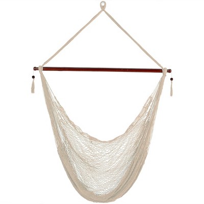 Sunnydaze Cabo Style Extra Large Hanging Rope Hammock Chair Swing with Spreader Bar - 360 lb Capacity - Cream