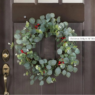Eucalyptus and Red Berry 24" Christmas Wreath